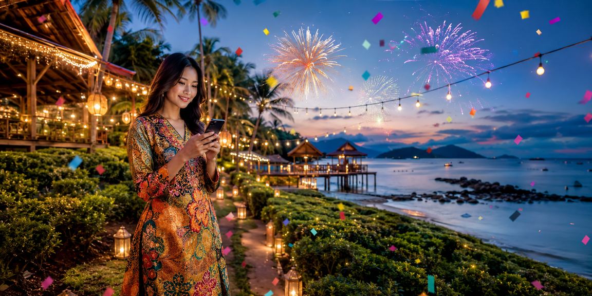 Meja baccarat dengan hiasan batik gaya Langkawi